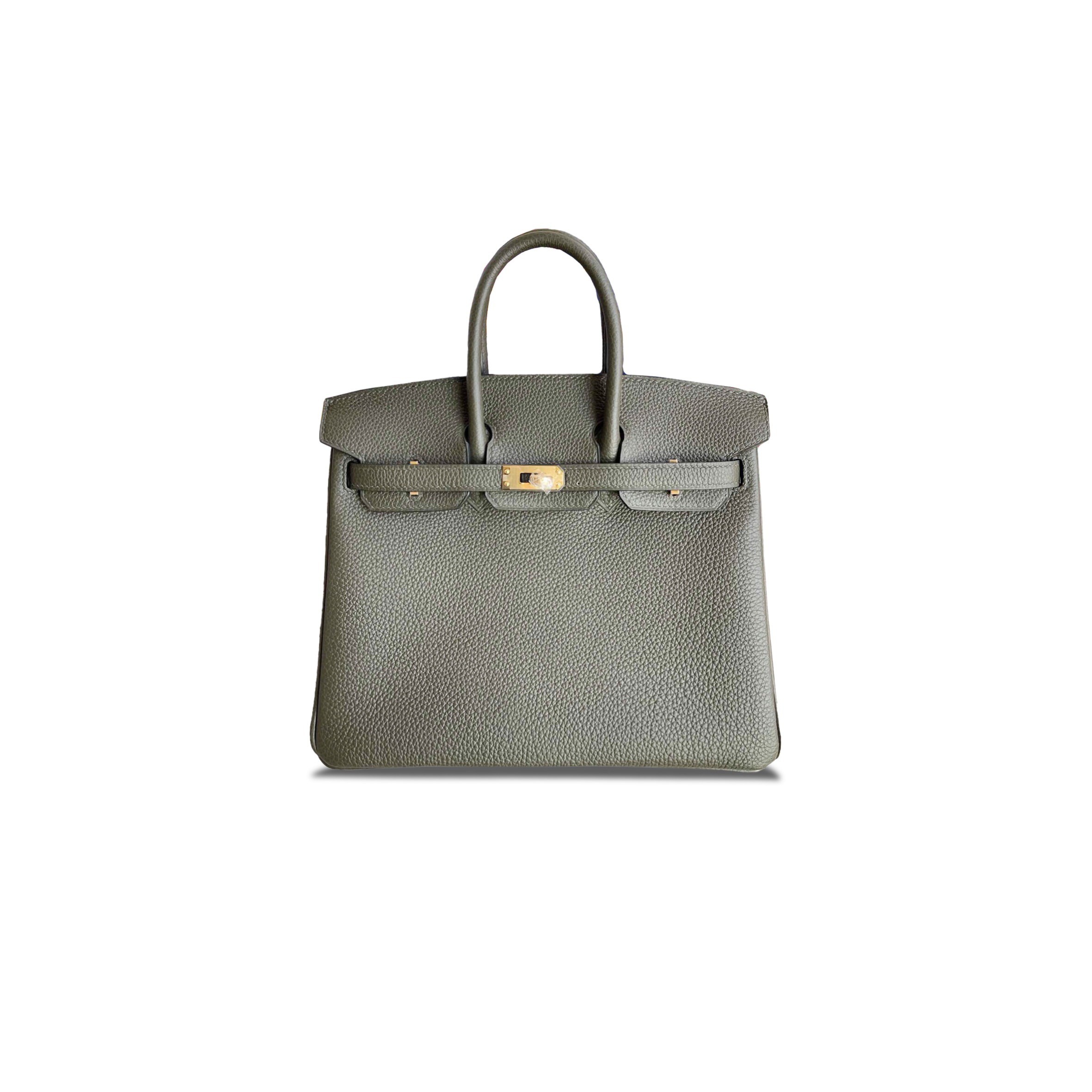 HERMES MASTER BIRKIN 25 CALFSKIN ALMOND GREEN GOLD BUCKLE BAG BK308QTGSS (25*20*13cm)